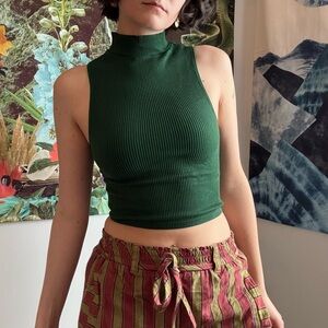 Zara Sleeveless Green Ribbed Turtleneck Top